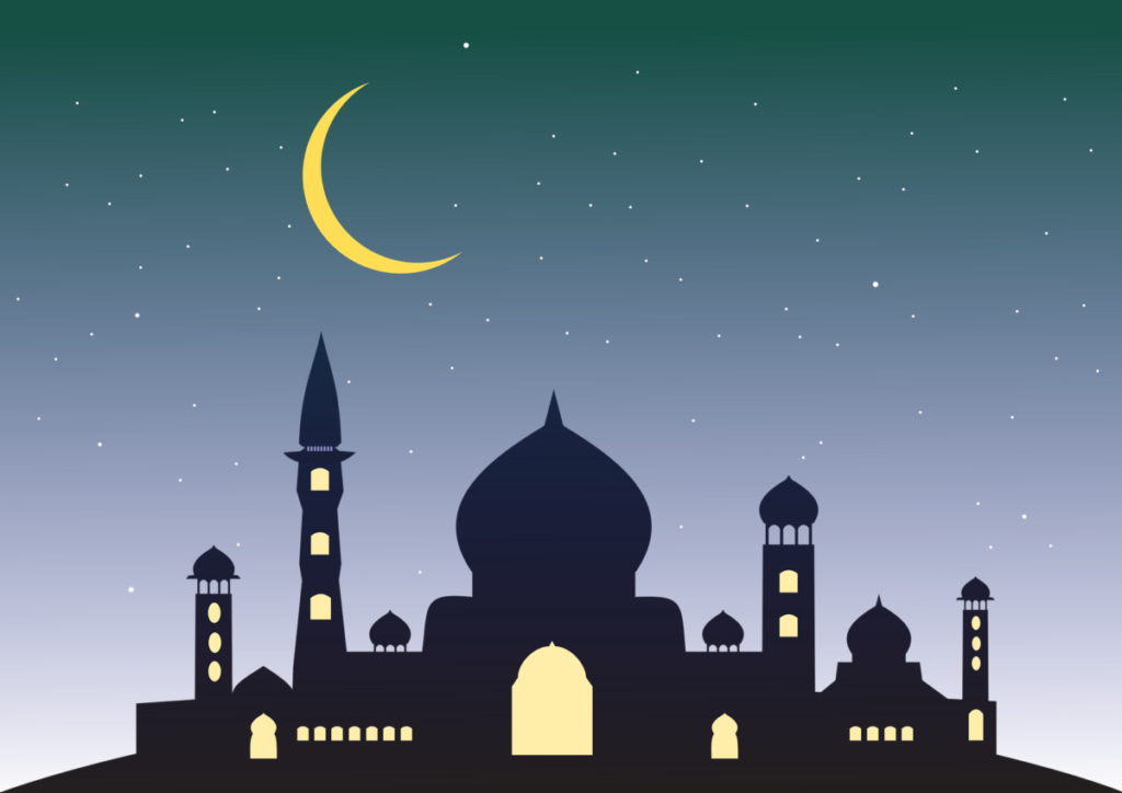 Ramadan phrases, Mosque illustration, Ramadan Mubarak